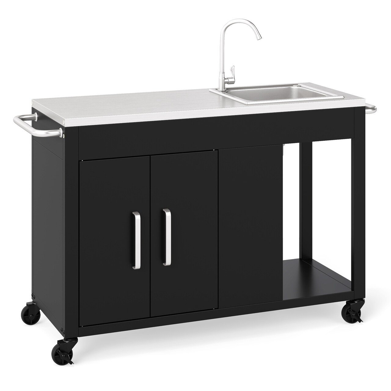 Portable Grill Cart with Stainless Steel Sink, Wheels, Storage Cabinet and Towel Rack Handles
